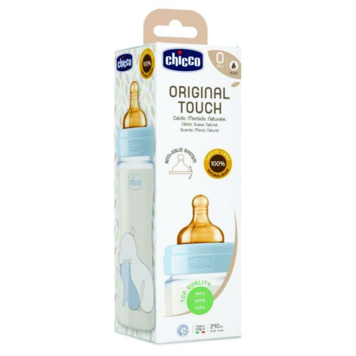 BIBERON ORIGINAL TOUCH VIDRIO 240ML AZUL
