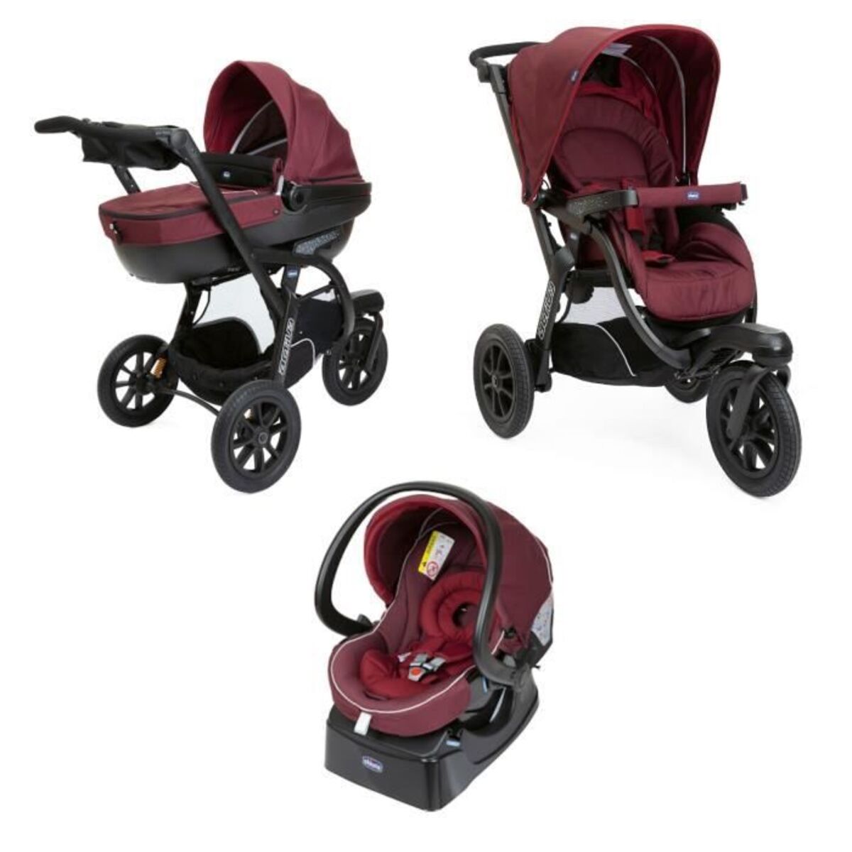 CARRITO TRIO ACTIV3 C/ KIT PARA  AUTO BURGUNDY POWDER